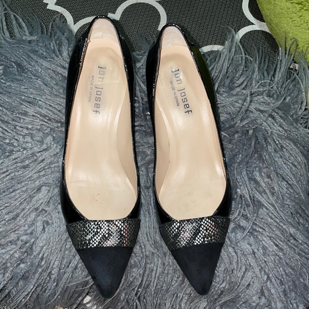 Jon Josef Black & White Patent Leather Pumps